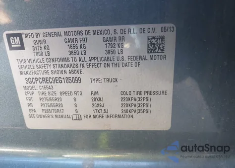 2014 Chevrolet Silverado 1500 1Lt from USA, damaged, VIN 3GCPCREC9EG105099